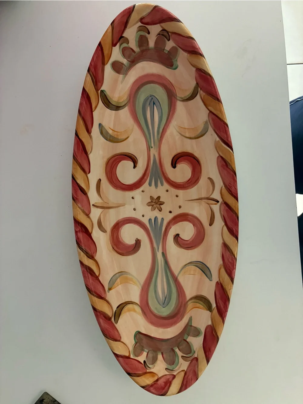 Vicki Carroll Hand-Painted Oval Decorative Ceramic Platter 21”x 9” Signed 2000